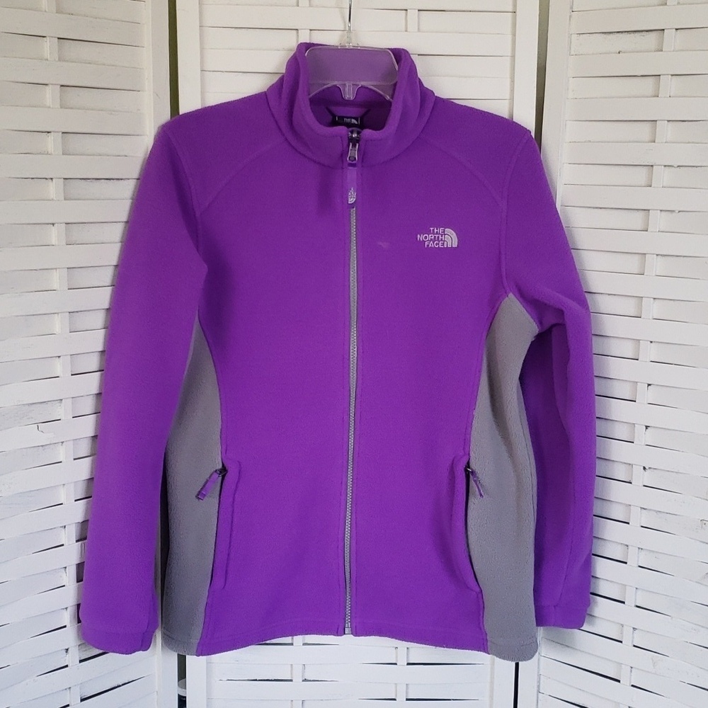 The north face purple and gray full zip fleece girls sweater XL